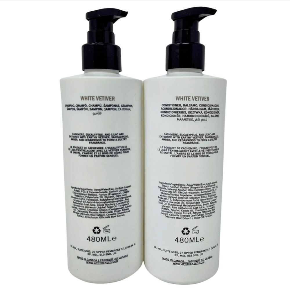 APOTHEKE WHITE VETIVER SHAMPOO & CONDITIONER PLANT BASED JUMBO SIZE 480ML - Picture 2 of 3